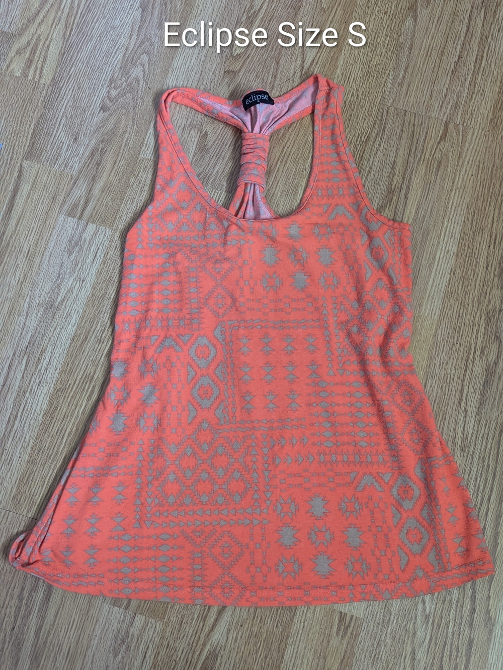 Eclipse Coral-Orange Patterned Racerback Tank Top